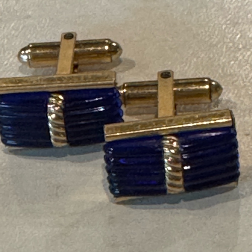 Kreisler Quality USA Blue Ribbed Cufflinks Marked 1/20 12K GF